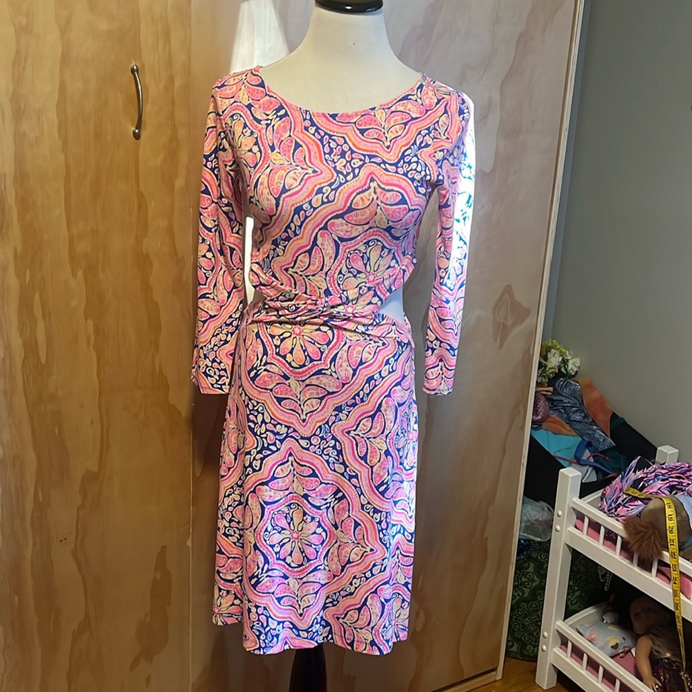 Lilly Pulitzer NWT cutout dress in Pinks, yellow and blue.